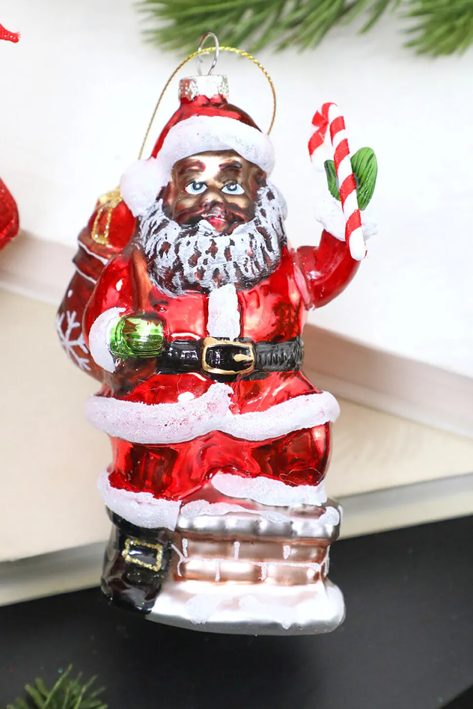 5” African American Santa Glass Ornament