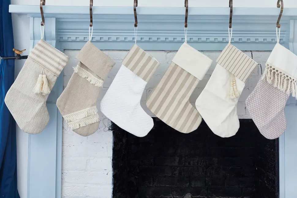 Beige Stocking with Stripe & Tassel