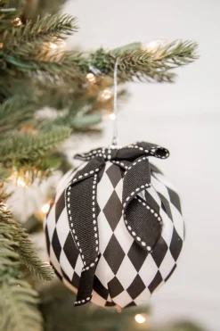 4” Black and White Harlequin Bow Ball Ornament