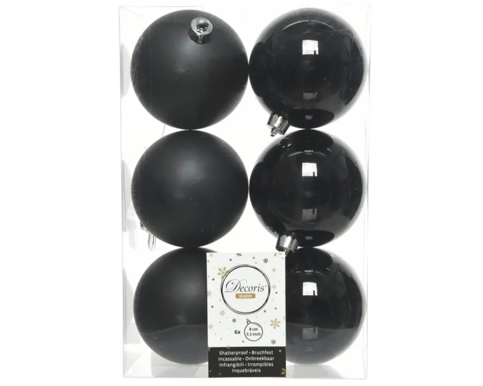 Black Assorted 8cm Shatterproof - Set of 6