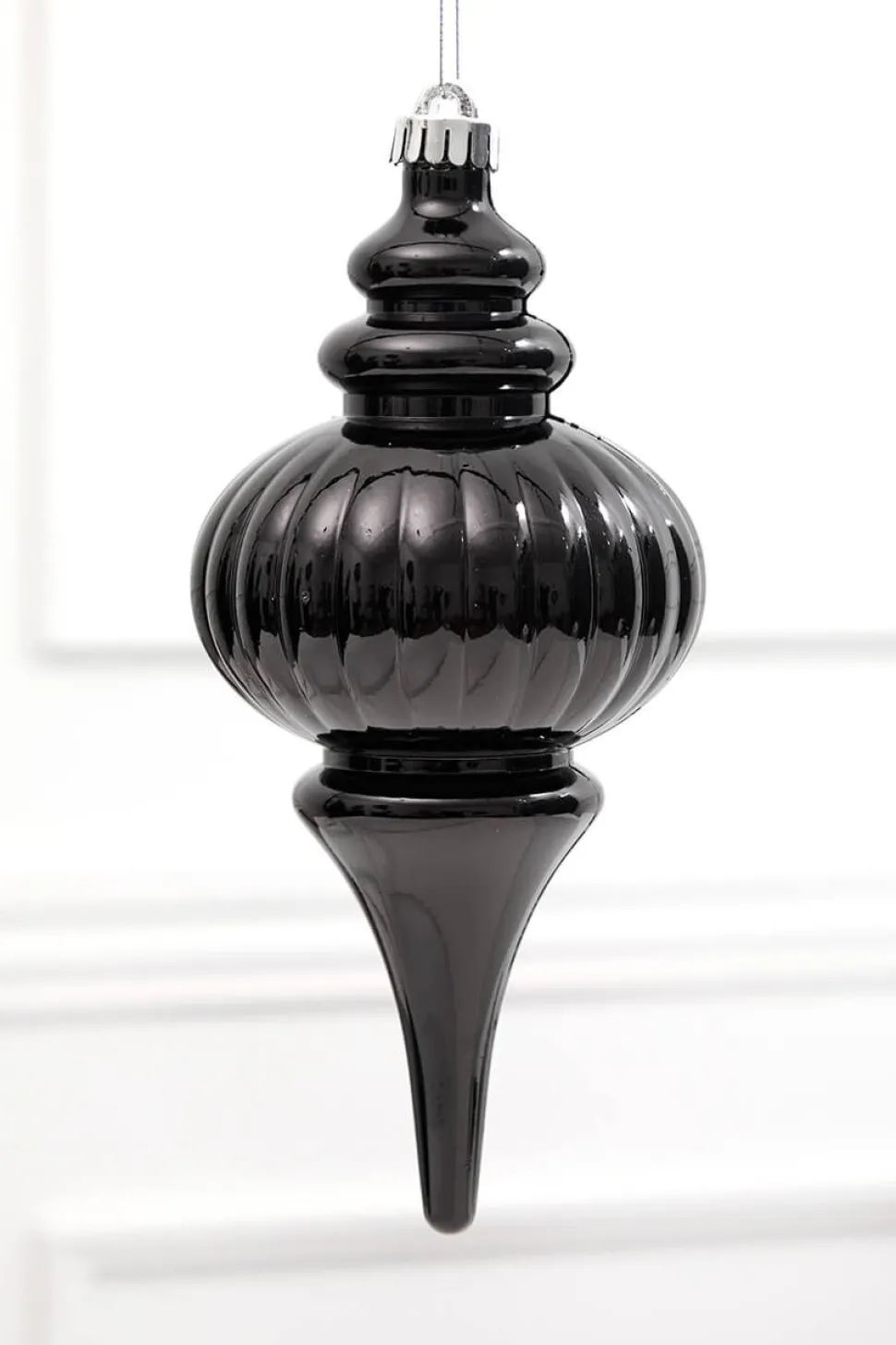 10" Black Metallic Finial Ornament
