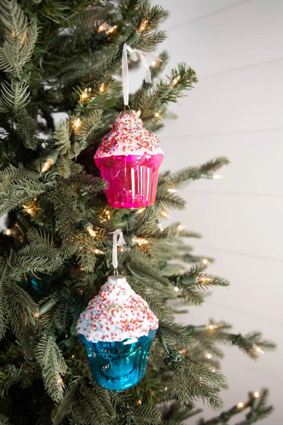 4” B/O Lighted Mercury Glass Cupcake Ornaments with Remote Control Set of 6