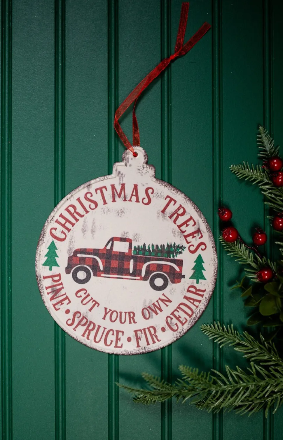 Buffalo Check Metal Holiday Design Christmas Ornaments