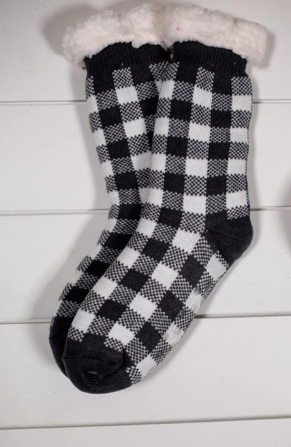 Buffalo Plaid Thermal Slipper Socks with Non-Slip Grippers