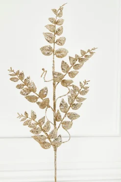 35” Champagne Glitter Leaf Spray