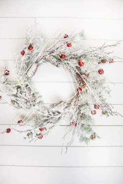 24” Christmas Flocked Pine Wreath with Jingle Bells