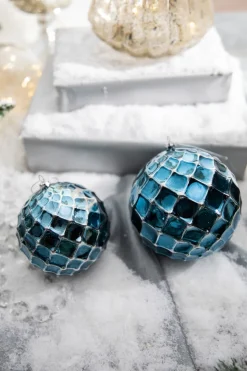 10 CM Blue Chrome Honeycombed VP Ball Ornament