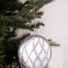10cm Matte Glitter Flat Round Ornament - Silver
