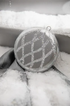 10cm Matte Glitter Flat Round Ornament - Silver