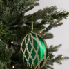 10cm Matte Glitter Flat Round Ornament - Green/Gold