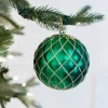 10 CM Quilted Matte Glitter Net Ball Ornament Emerald Green