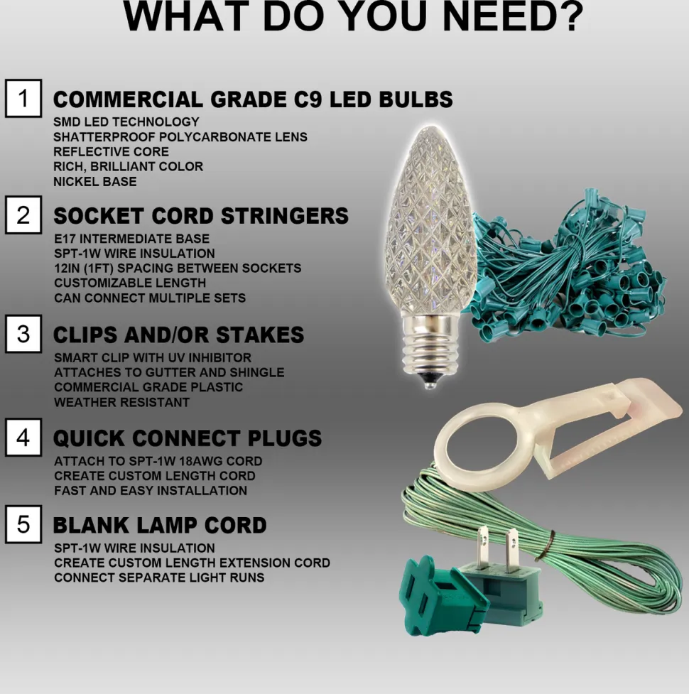 C9 Wonderful LED SMD Bulb (25 bulbs/bag) - Faceted, Multi