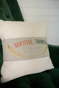 Fabric “Grateful, Thankful, Blessed" Pillow Wrap (16"L x 6"H)