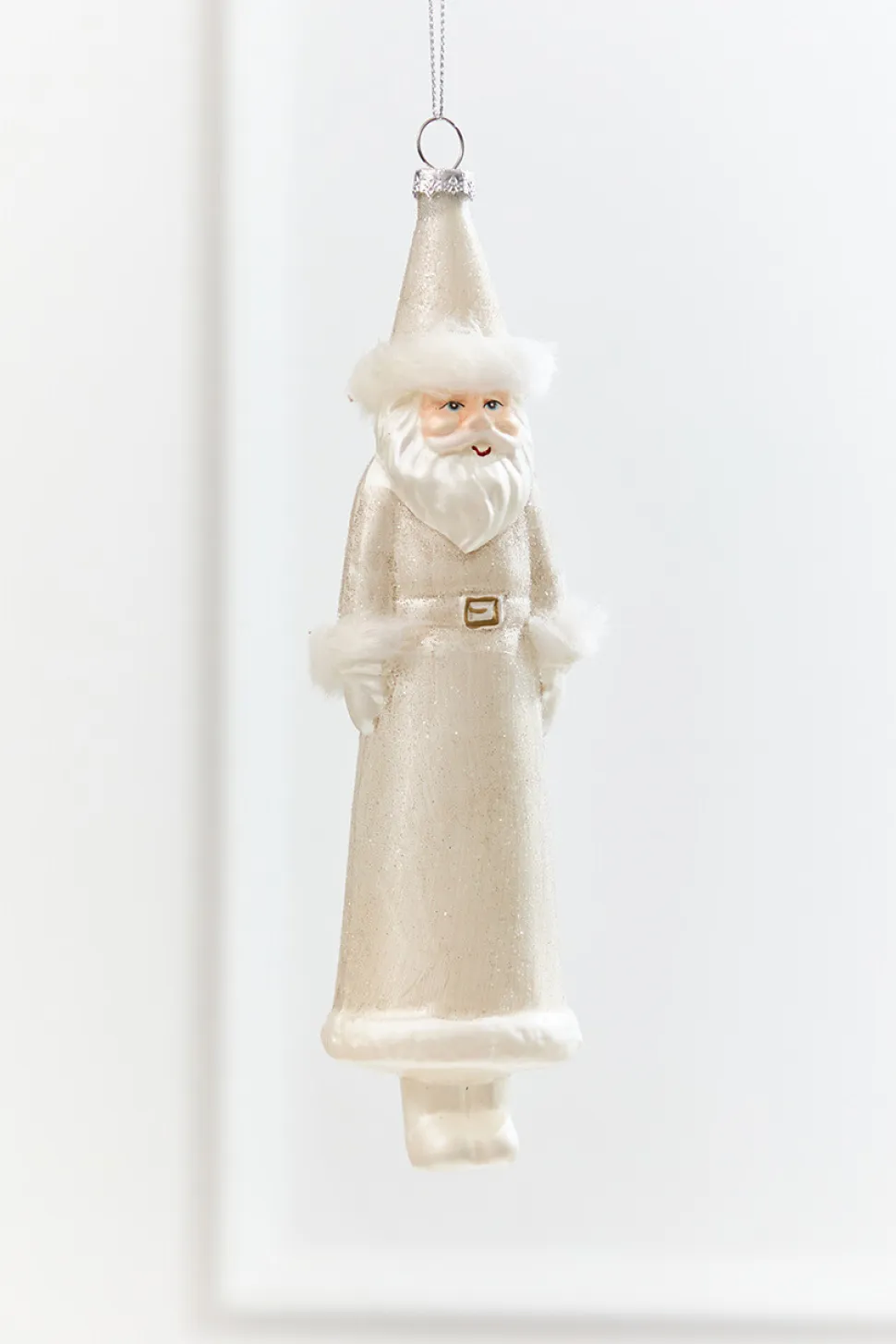 8" Faux Fur Glass Santa Ornament