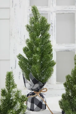 Flocked Pine Tree With Plaid Fabric - Large