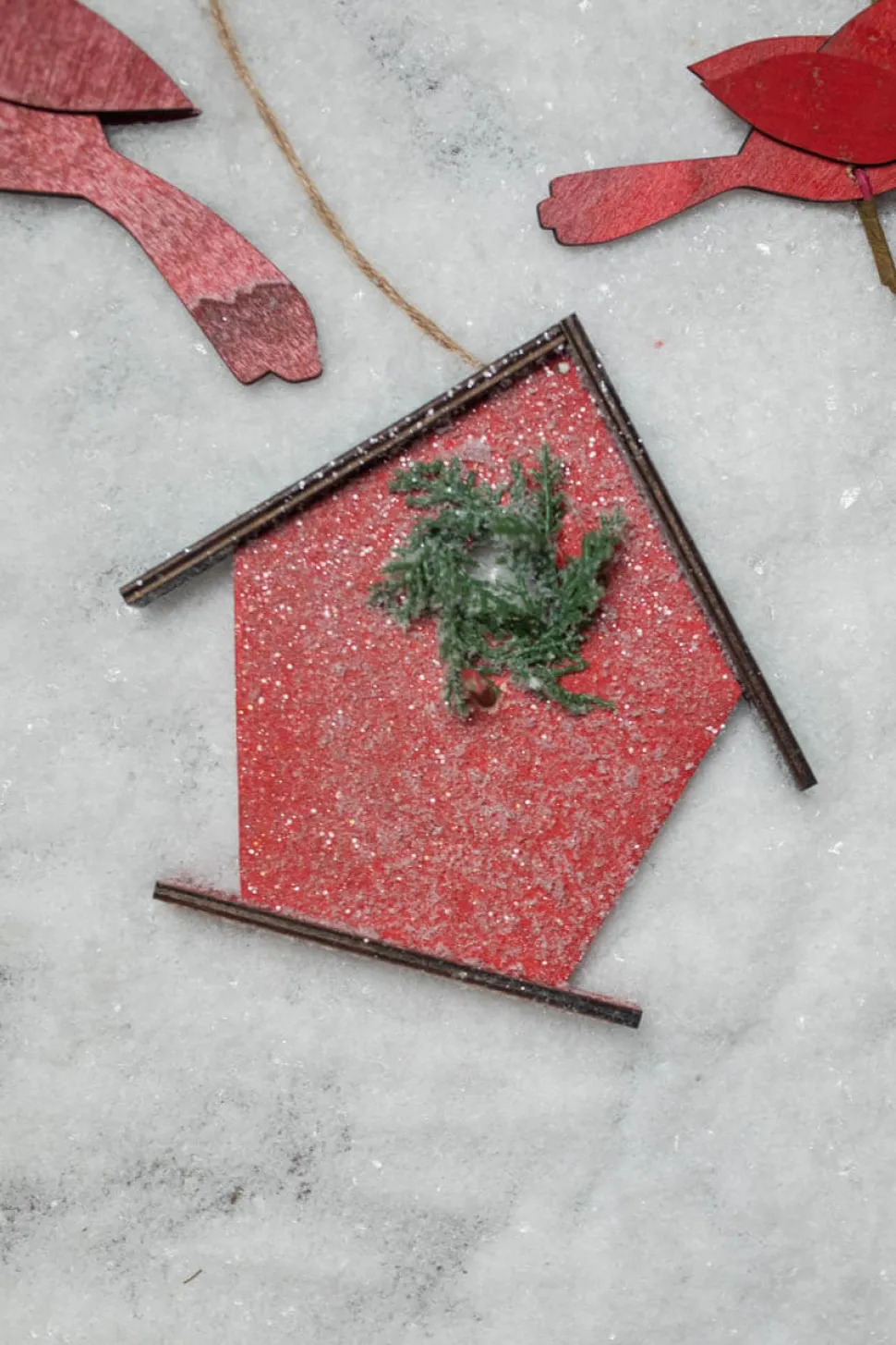 6.75” Frosted Birdhouse Ornament