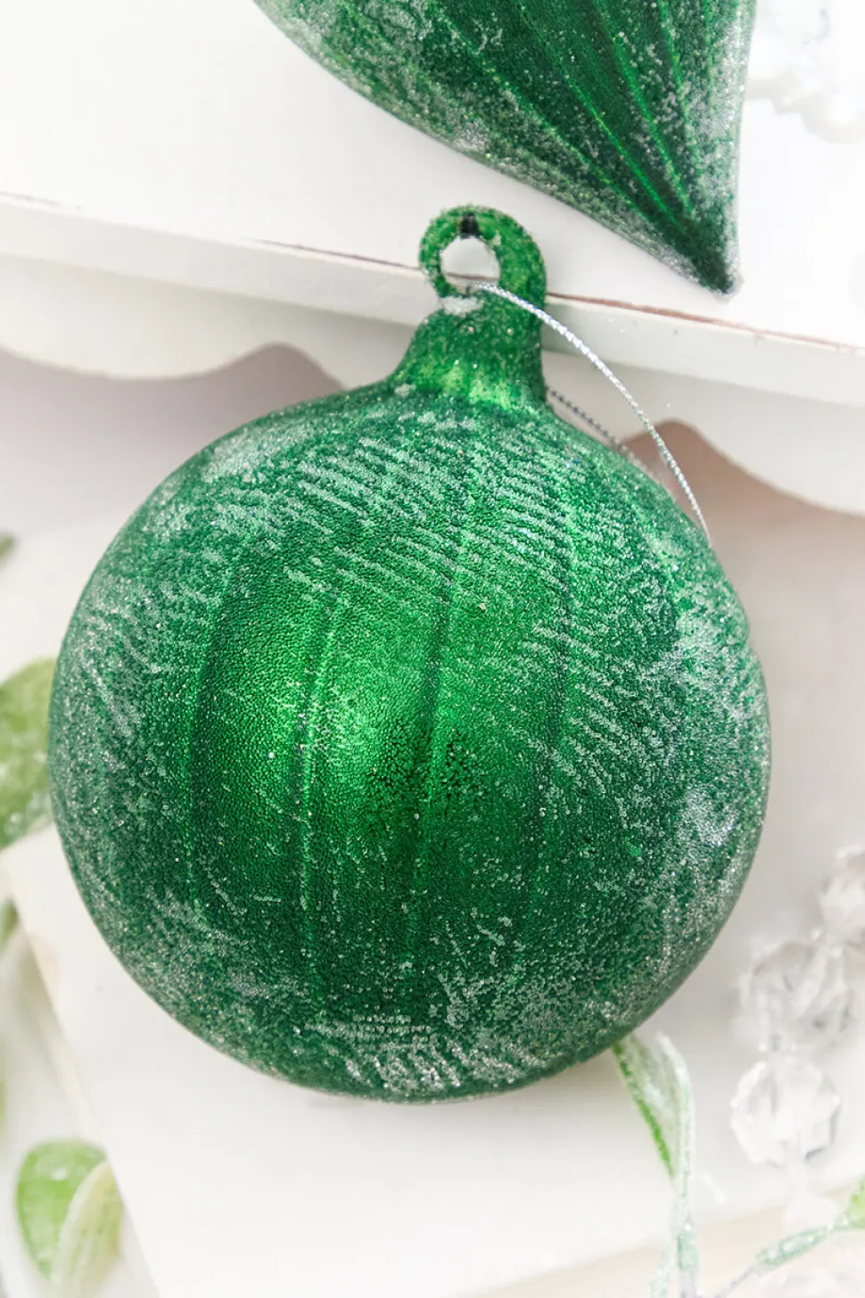 4" - 6.5" Frosted Green Glass Ornament