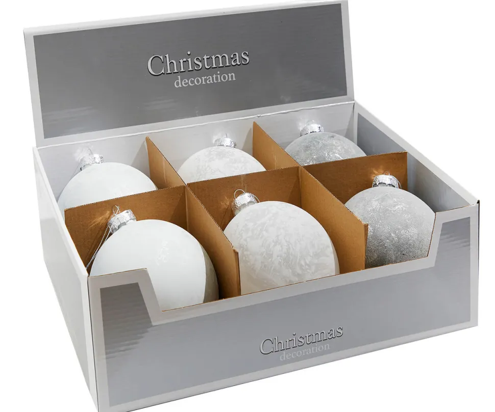 5" Frosted White Christmas Ball Ornaments - Set of 6