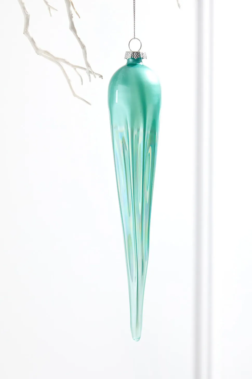 10" Frosty Blue Glass Icicle Ornament