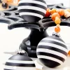 3" Glass Black & White Stripe Halloween Ball Ornament Box - Set of 3
