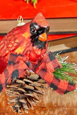 6" Glass Cardinal with Bow and Cone Ornament