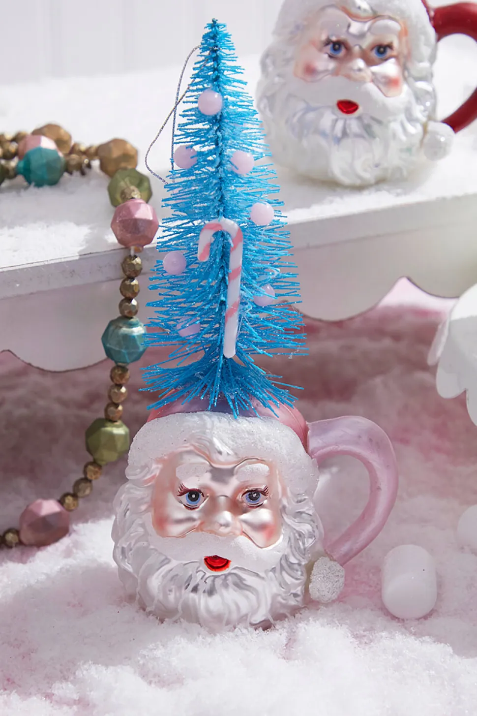 9" Glass Santa Cup Ornament