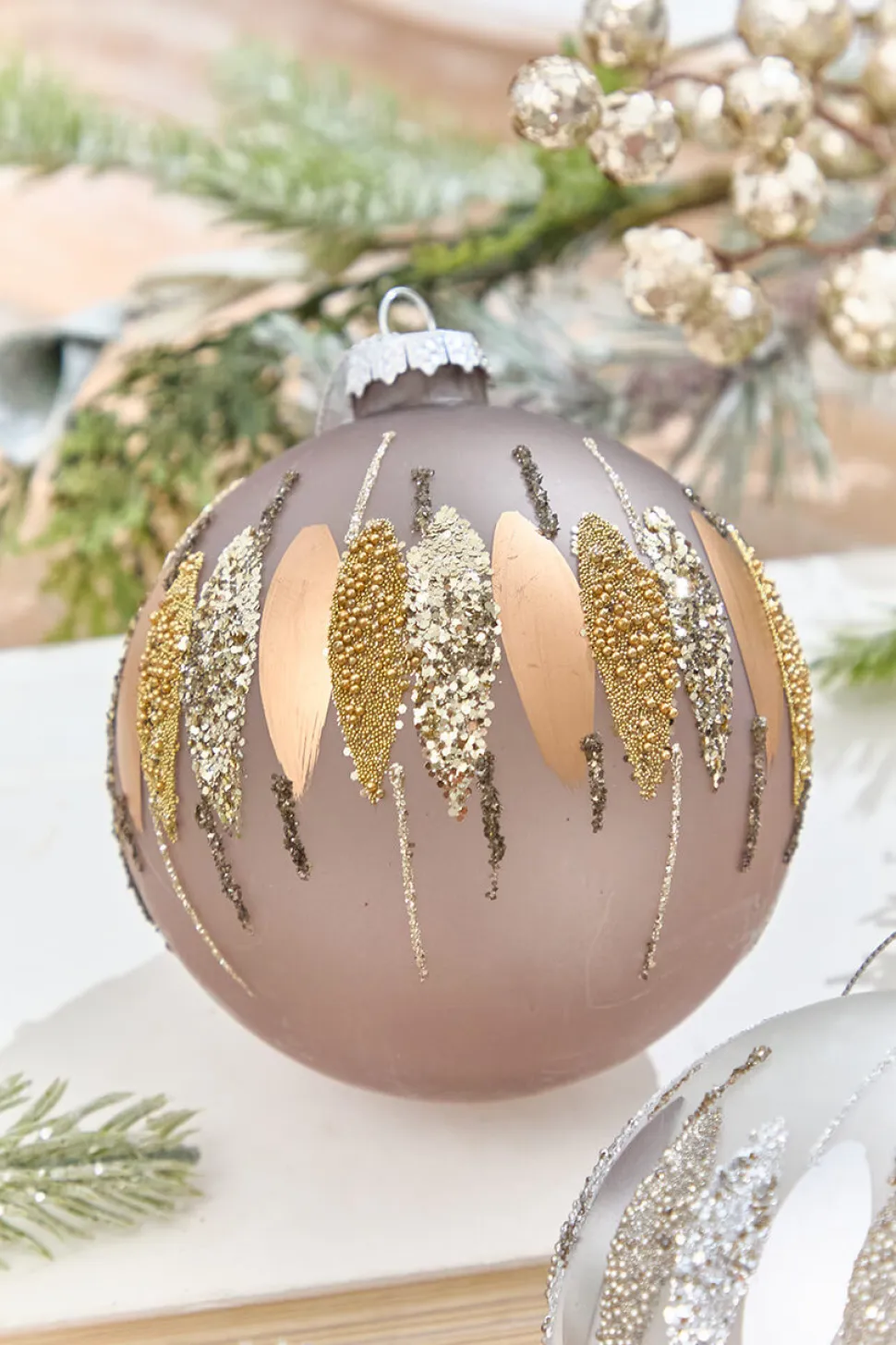 5" Glitter Cascade Glass Ball Ornament