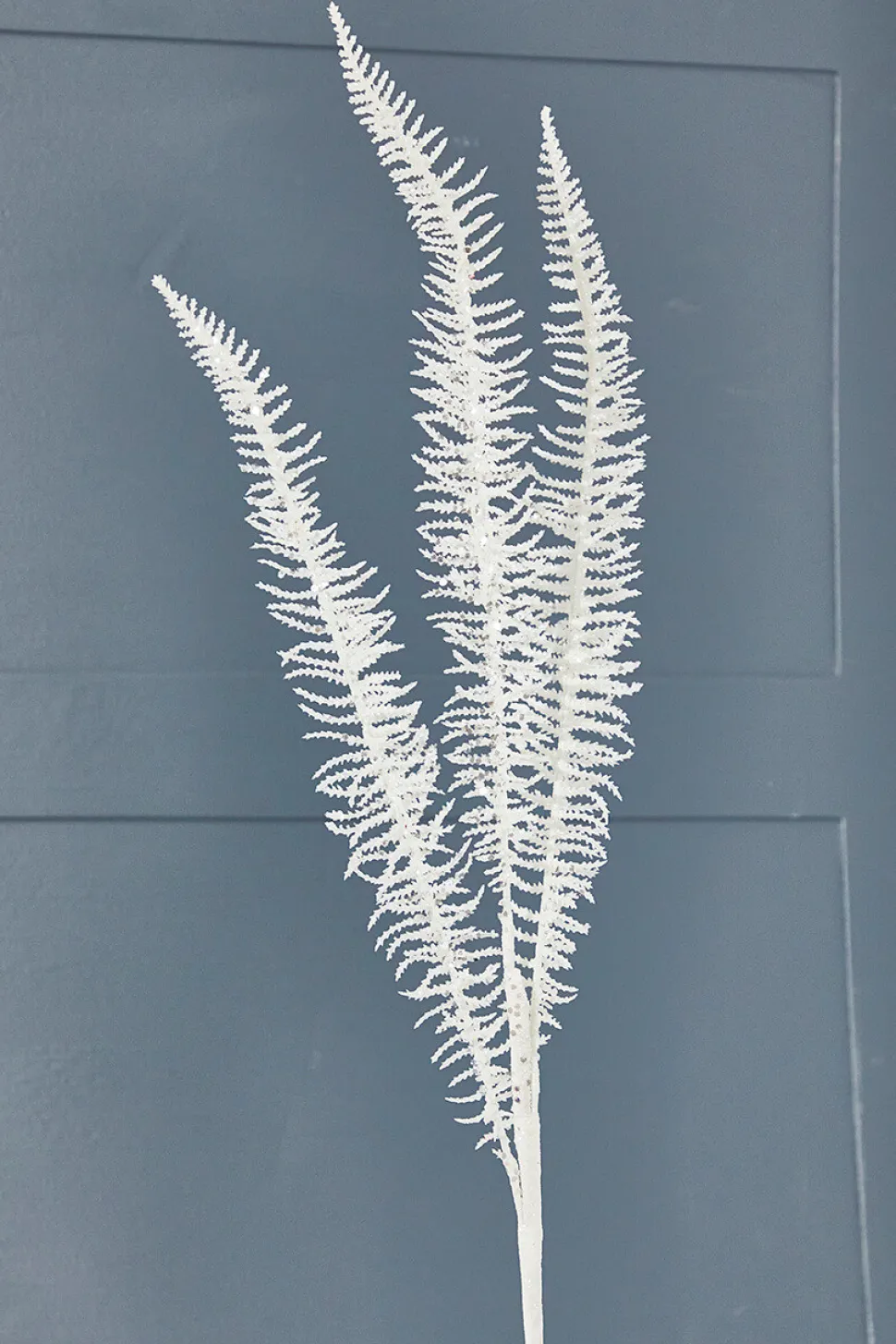 35" Glitter Fern Spray - White