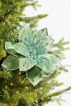 22" Glitter Poinsettia Stem - Green