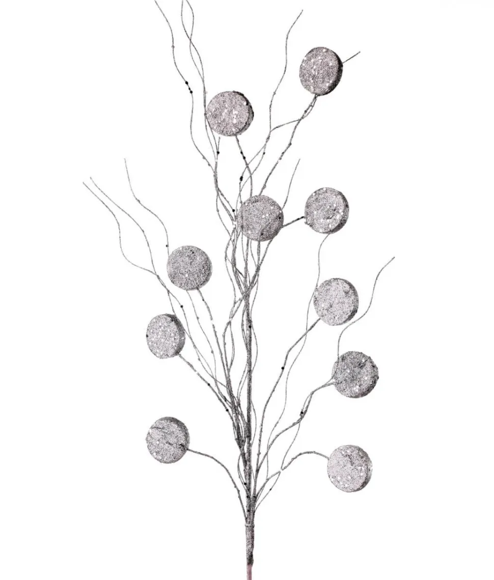 33” Glitter Silver Dollar/Twig Spray Silver