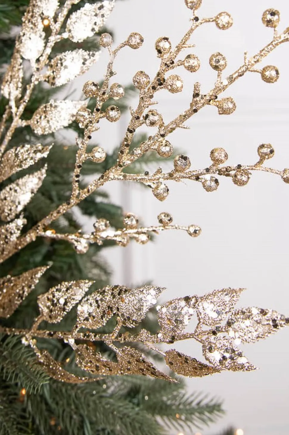 29” Glitter Smilax Berry Spray - Champagne