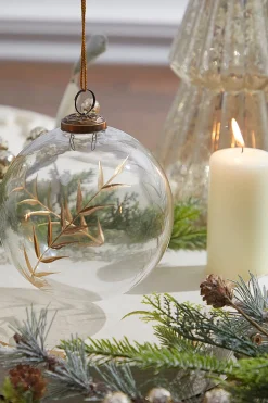 5" Golden Etched Laurel Glass Ornament