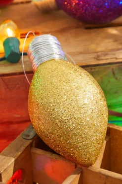 7" Gold Glitter Light Bulb Ornament