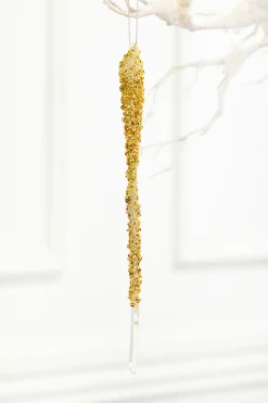 10" Gold Icicle Glass Ornament