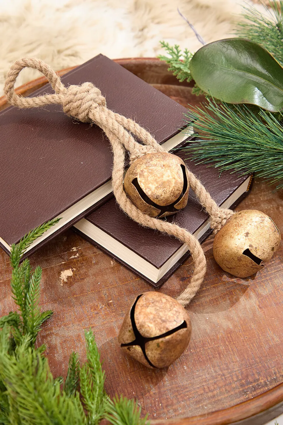 18" Gold Iron Jingle Bells & Jute Rope Ornament