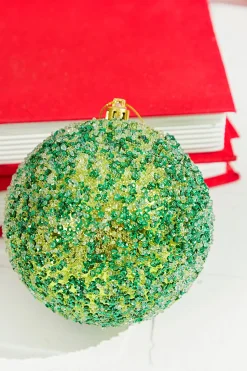 4" Green Beaded Metallic Ball Ornament