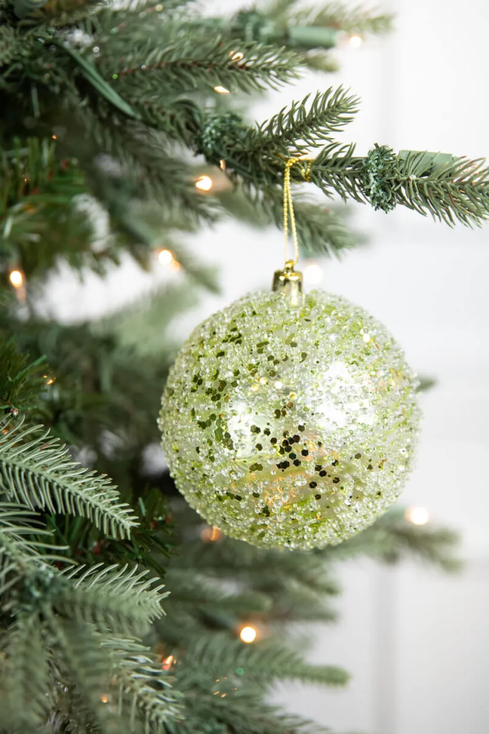 4” Green Clear Swirl Iced Ball Ornament