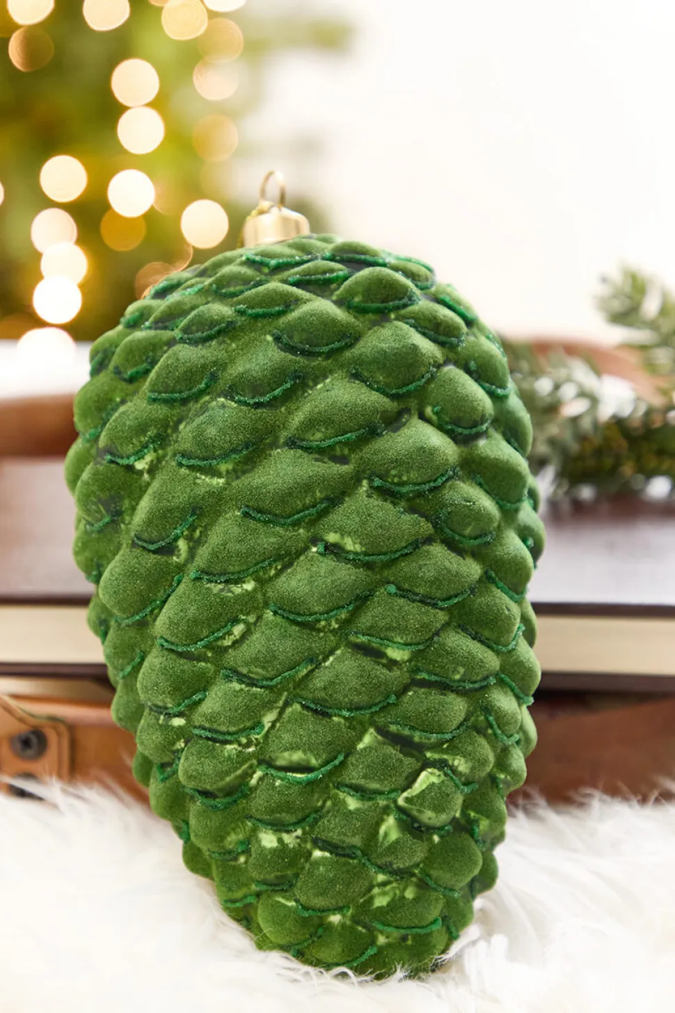 8.5" Green Flocked Pinecone Ornament