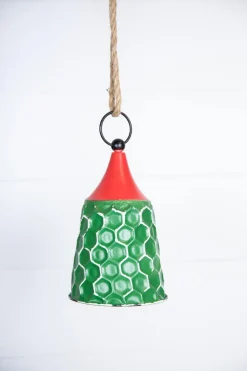 9” Green/Red Metal Bell Ornament