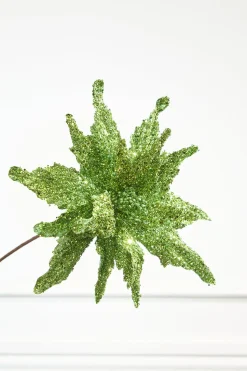 22" Green Sequin Glitter Poinsettia Stem