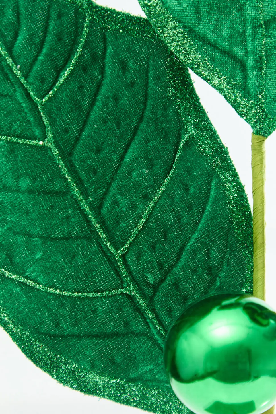 30" Green Velvet Holly Leaves Spray