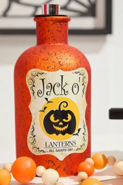 7"H B/O Lighted Glass Halloween Bottle Luminary