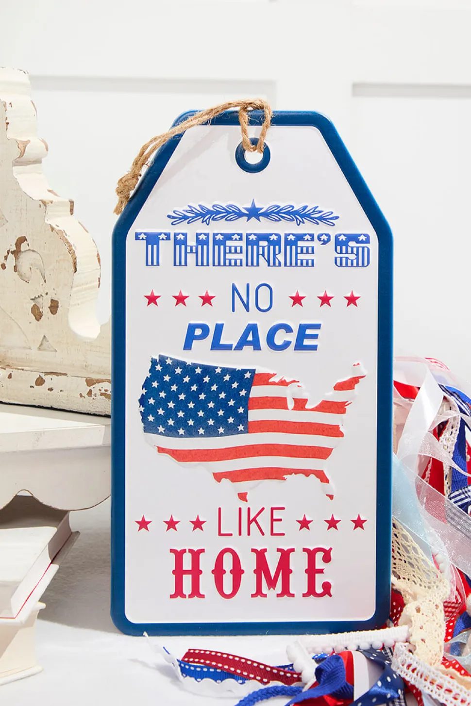 12"H Metal Embossed Americana Wall Hanging Tag