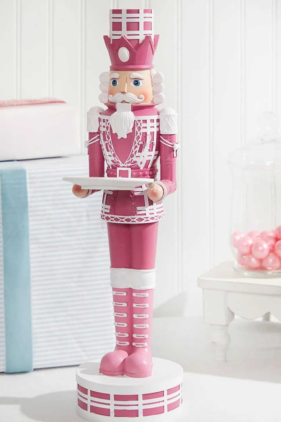 20"H Nutcracker with Tray - Pink & White