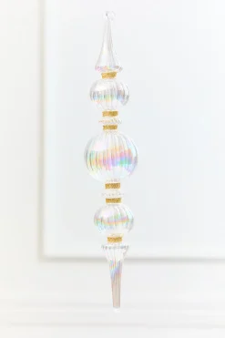 11.5" Iridescent Glass & Gold Glitter Finial Drop Ornament