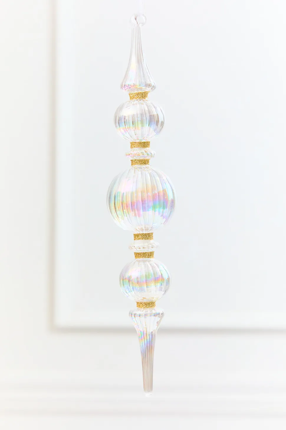 11.5" Iridescent Glass & Gold Glitter Finial Drop Ornament