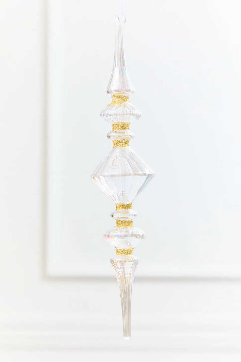 11.5" Iridescent Glass & Gold Glitter Finial Drop Ornament