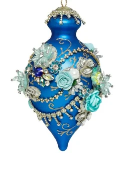 9" Kings Jewel Fancy Finial Ornament, Blue - Mark Roberts