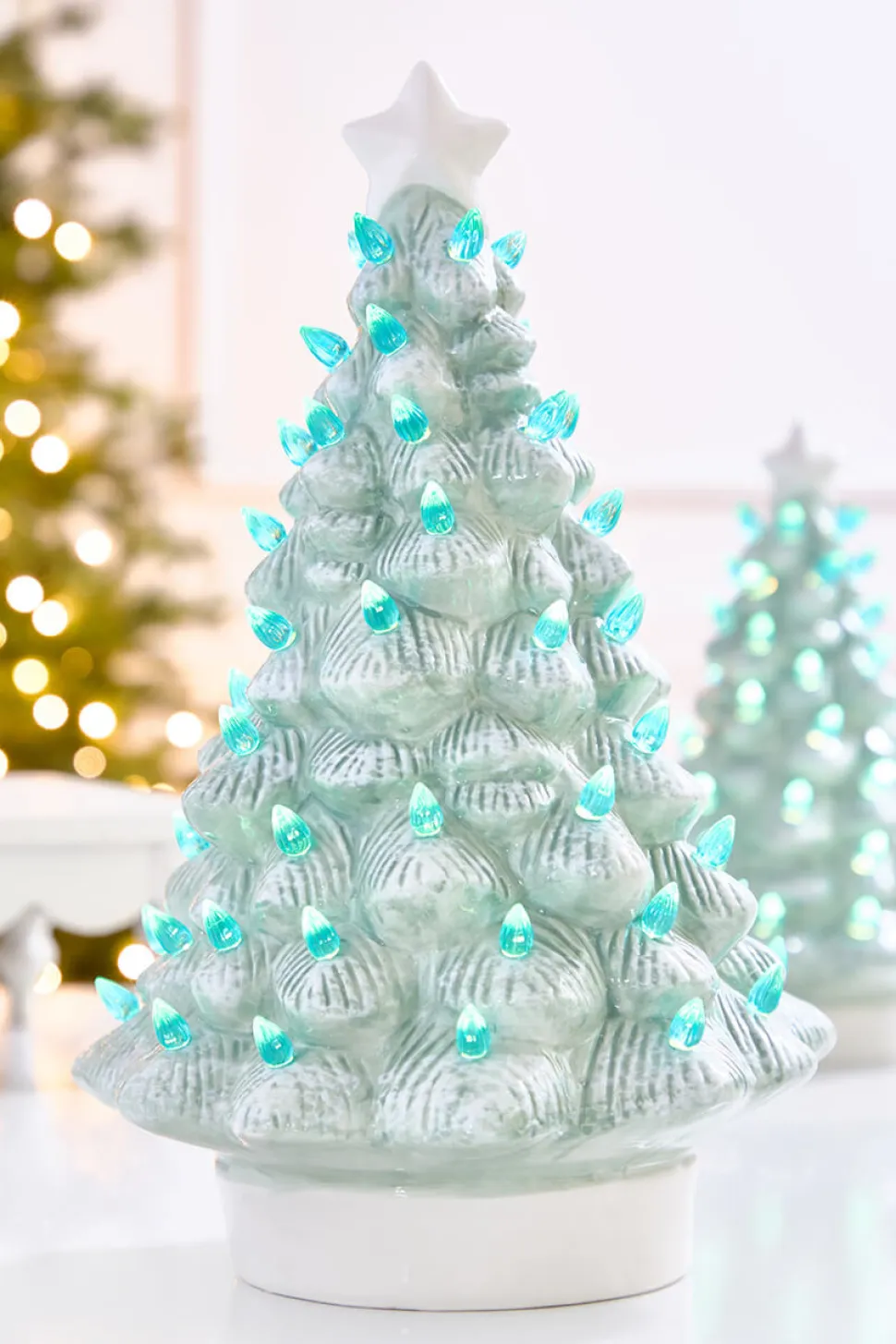 15" Light Blue Ceramic LED Tree