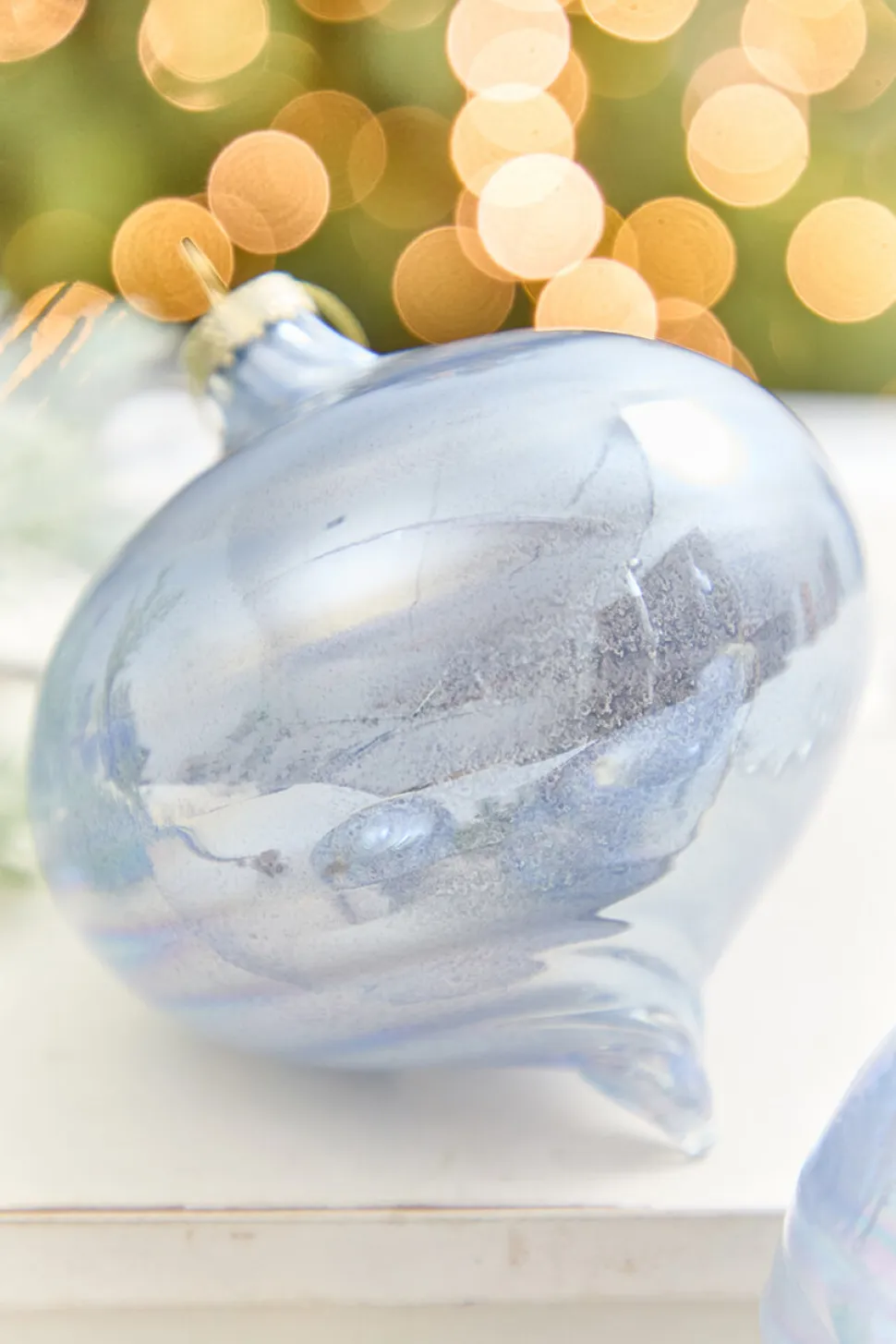 4" - 7" Light Blue Iridescent Glass Ornament